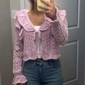 Lavender knit tie sweater